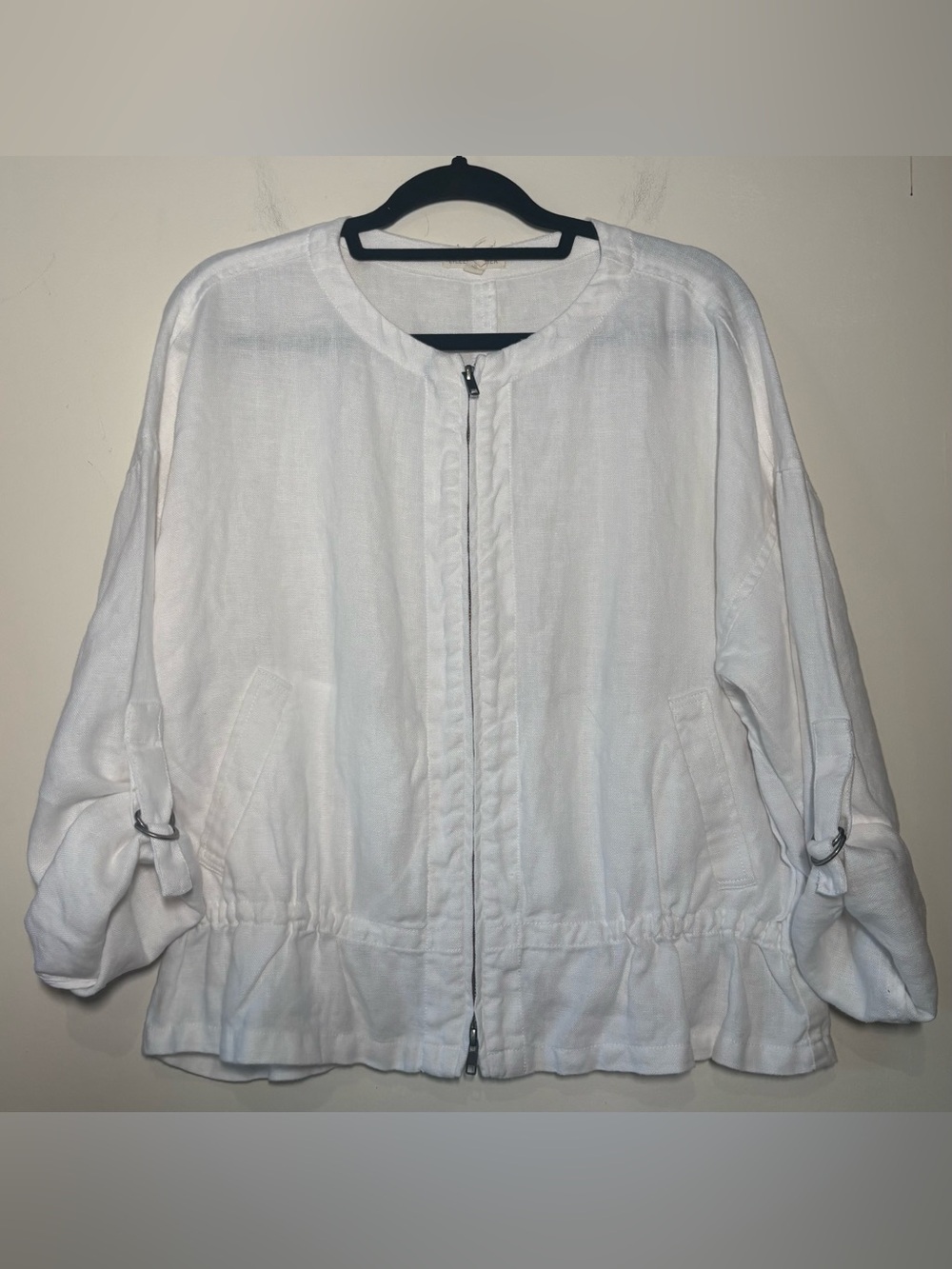 Eileen Fisher Powder Organic Linen Round Neck Drawstring Jacket